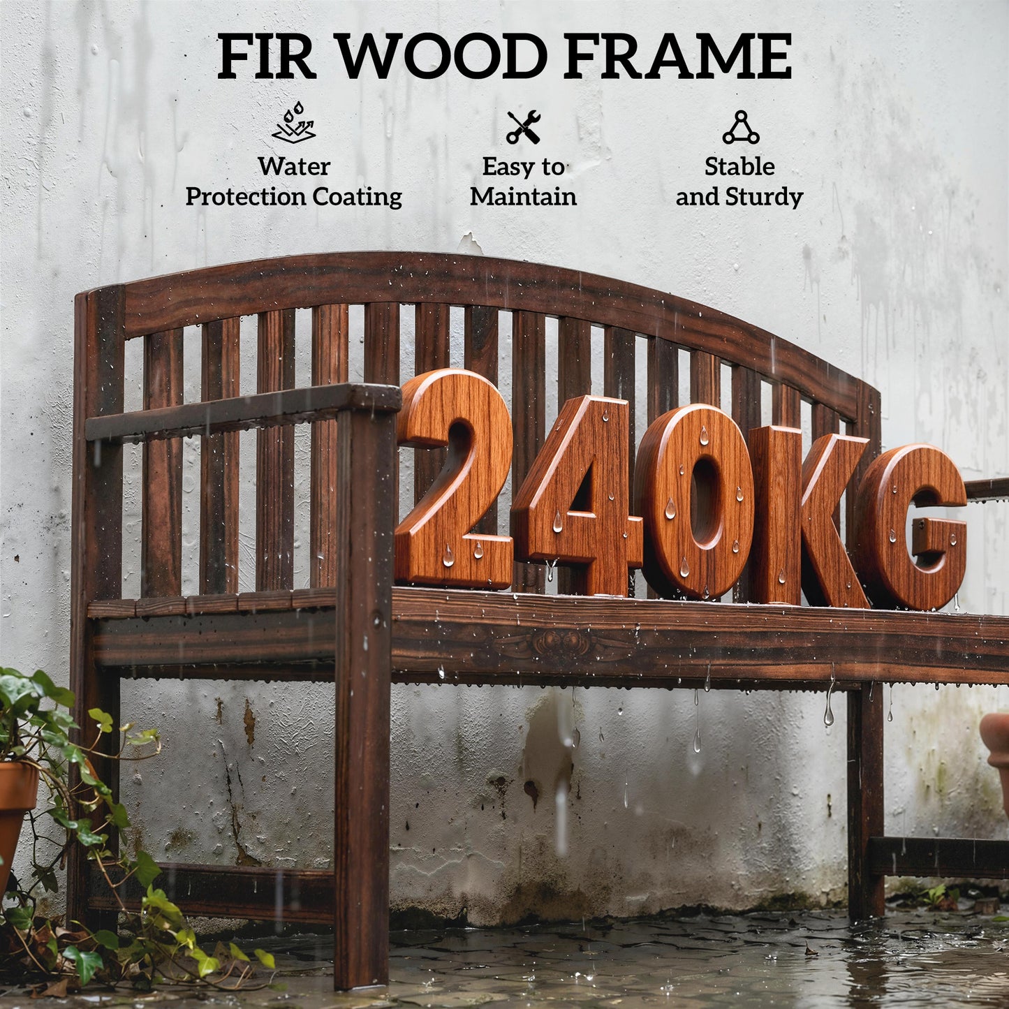 2 Person Garden Bench, Wooden Outdoor Furniture with Armrest