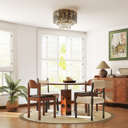 Vintage Ceiling Light with Dual Crystal and Smoke Glass Shade, Gold