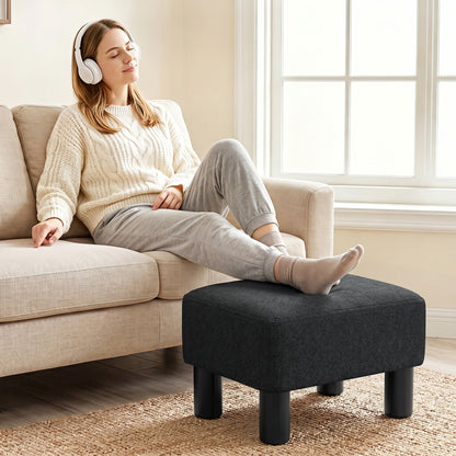 Linen-Look Fabric Foot Stool Footrest Small Seat Footrest Chair Ottoman Home Office with Legs 40 x 30 x 24cm, Black