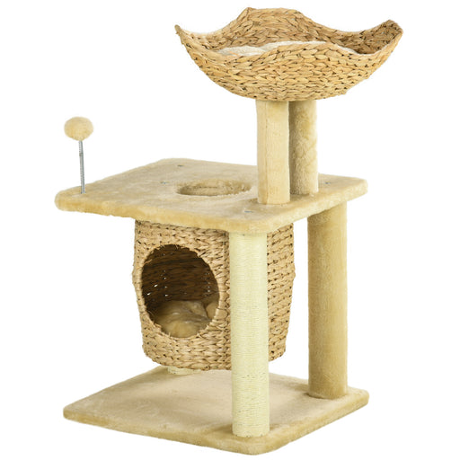 Cat Tree for Indoor Cats with Scratching Posts, Cat House, Bed, Toy Ball, Beige