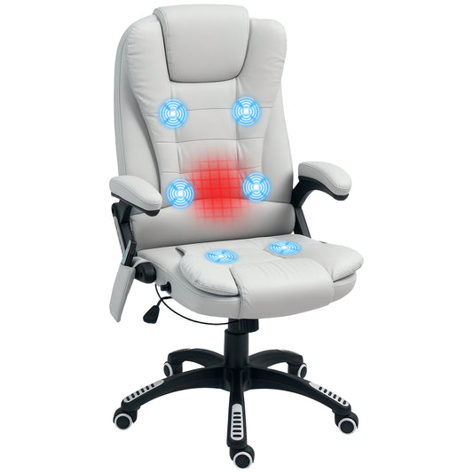 Heated Vibrating Massage Chair with Reclining Function, Light Grey