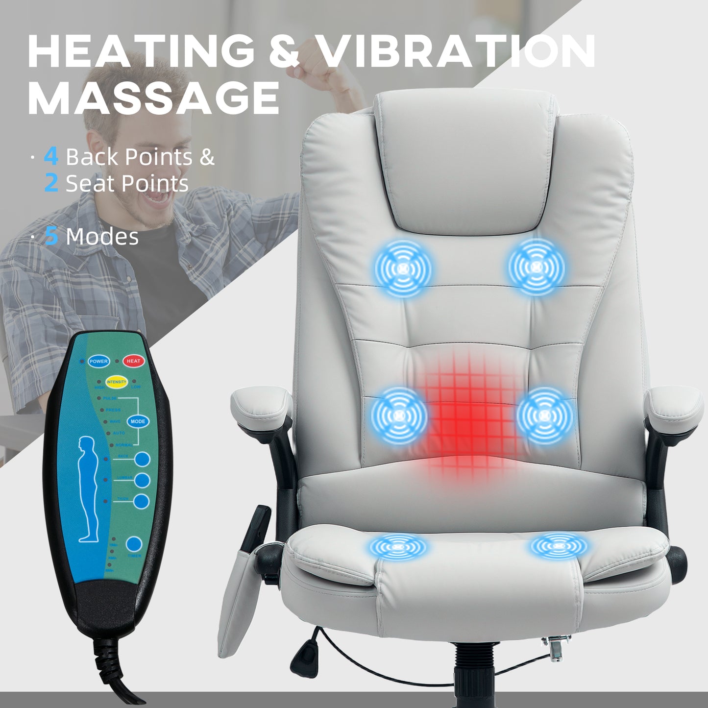 Heated Vibrating Massage Chair with Reclining Function, Light Grey