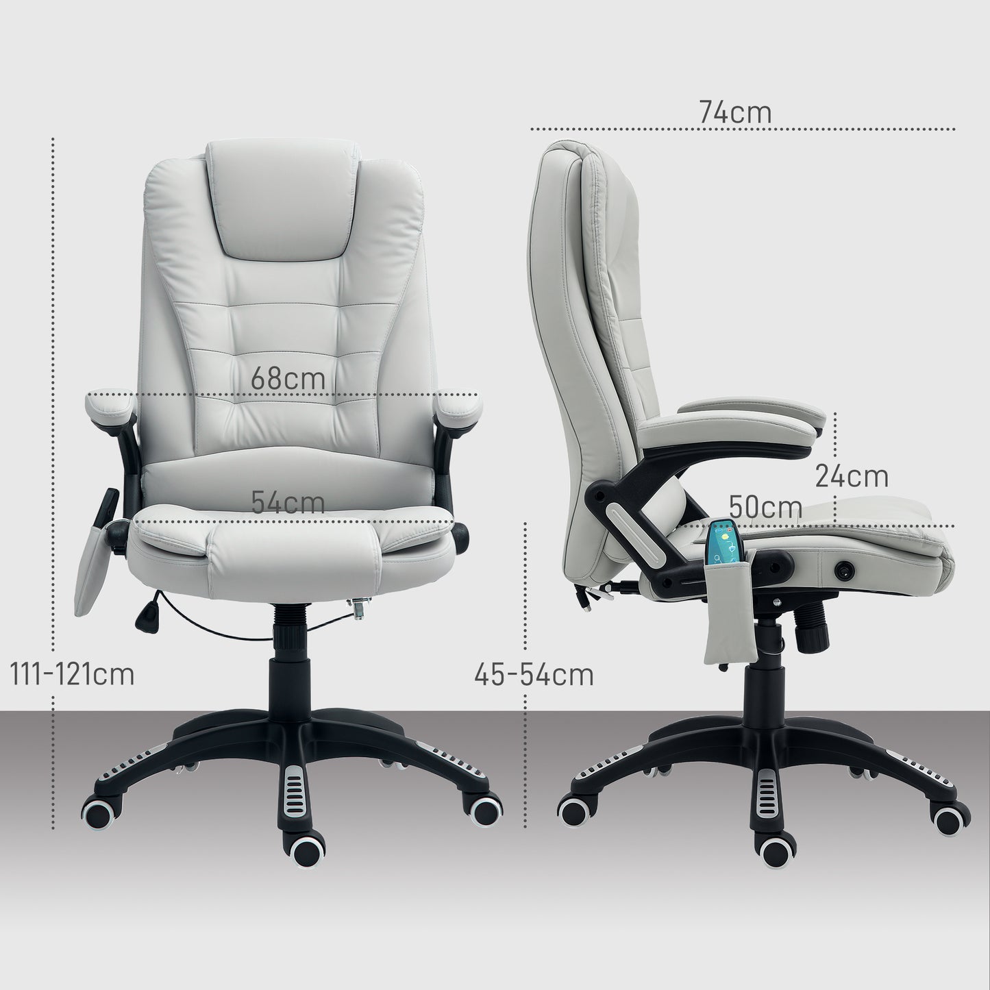 Heated Vibrating Massage Chair with Reclining Function, Light Grey