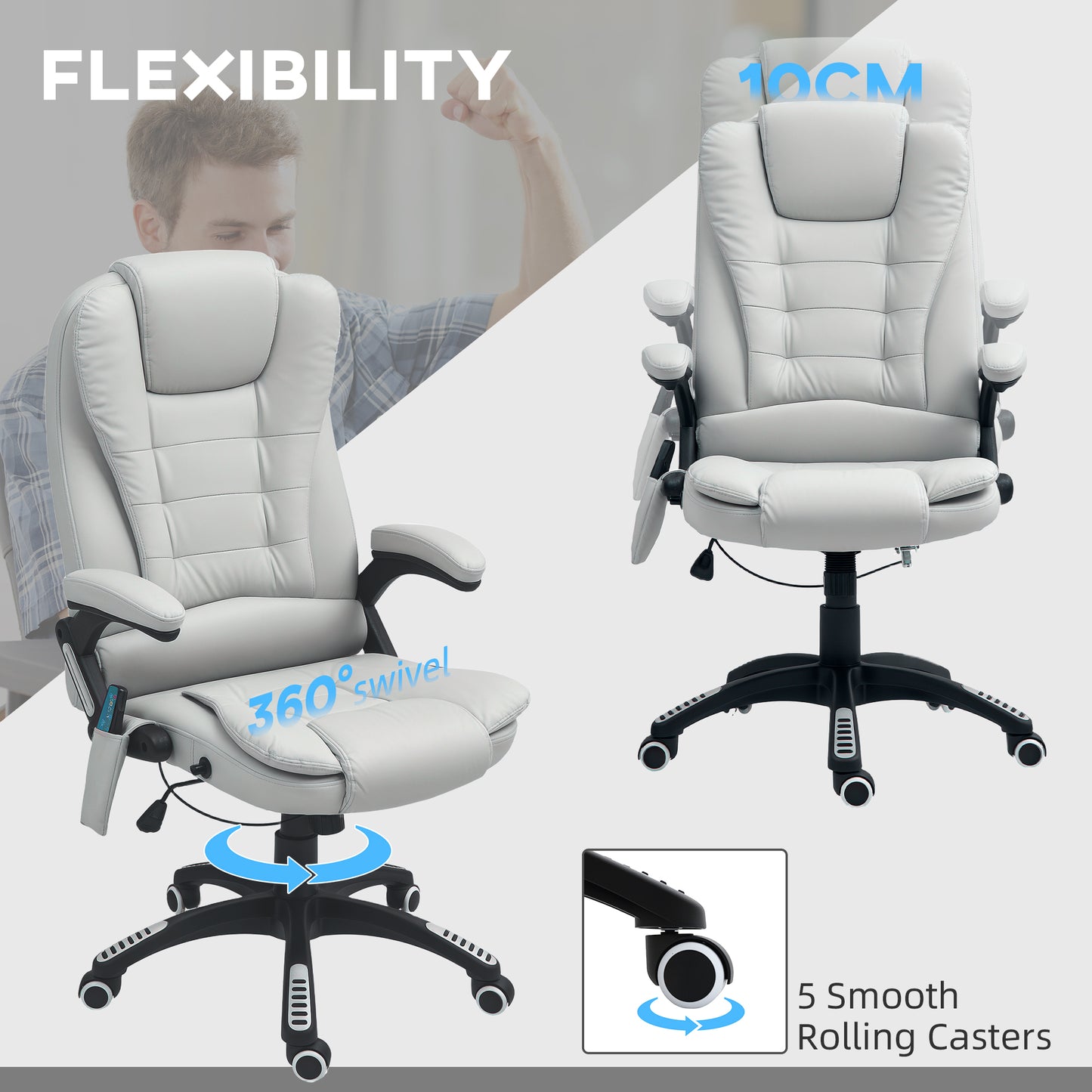 Heated Vibrating Massage Chair with Reclining Function, Light Grey
