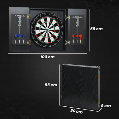 Bristle Dartboard Set with Cabinet, 6 Steel Tip Darts, Dart Board