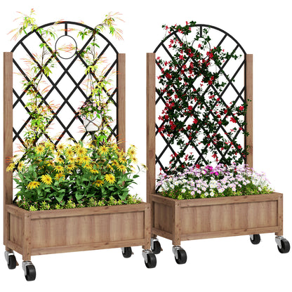 Pack of 2 Wooden Raised Bed, Outdoor Planter Box w/ Metal Trellis