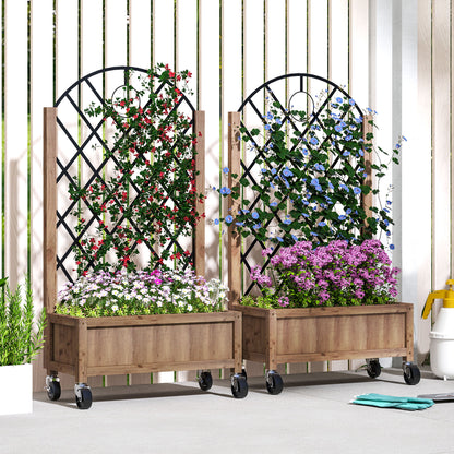 Pack of 2 Wooden Raised Bed, Outdoor Planter Box w/ Metal Trellis