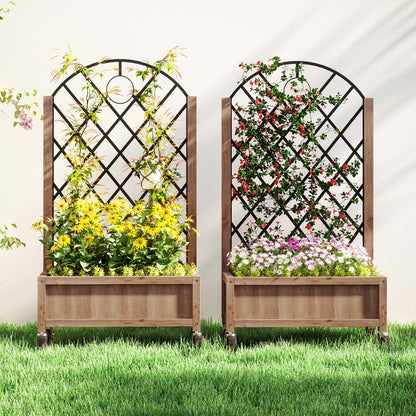 Pack of 2 Wooden Raised Bed, Outdoor Planter Box w/ Metal Trellis