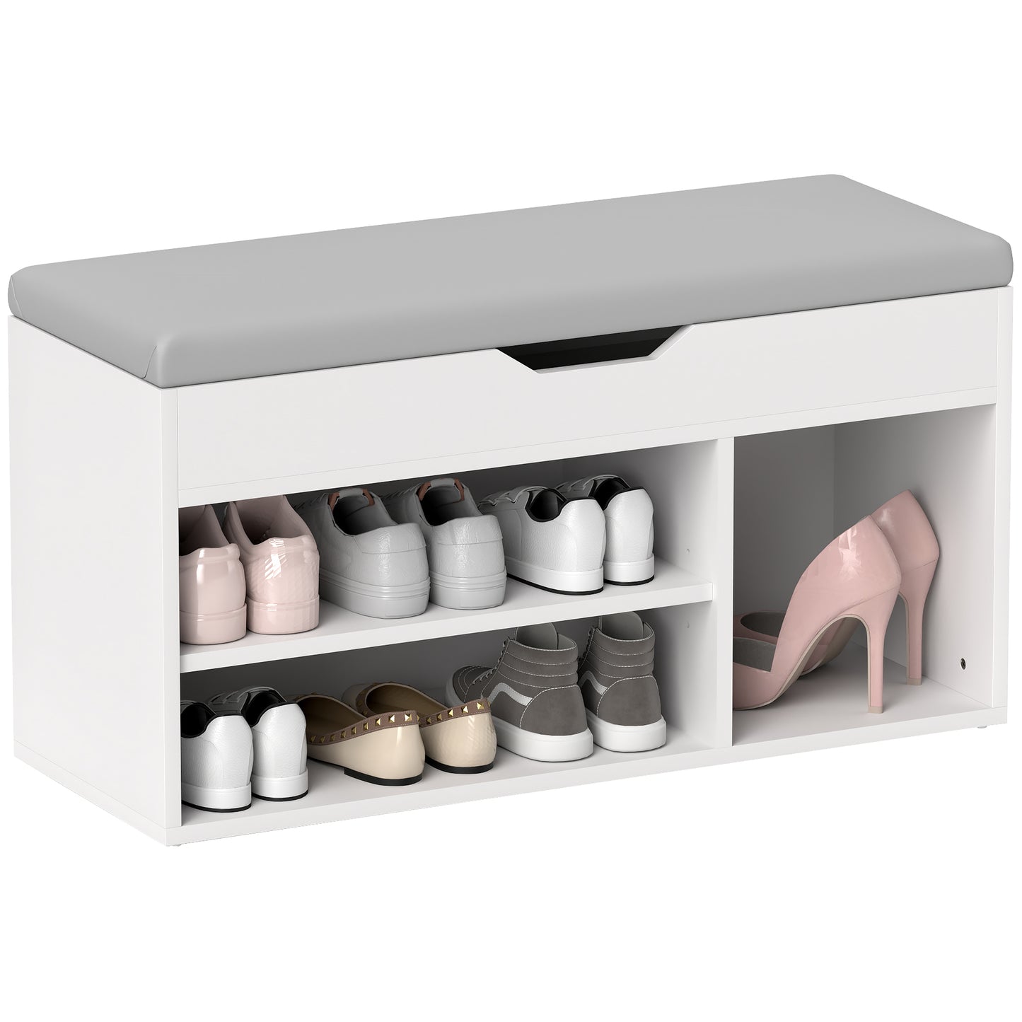 Sit-On Shoe Storage Unit w/ Hidden Compartment Handles Cream