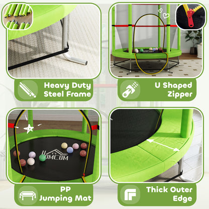 Kids Trampoline, with Enclosure Net, Steel Frame, for Ages 3-6 Years - Green