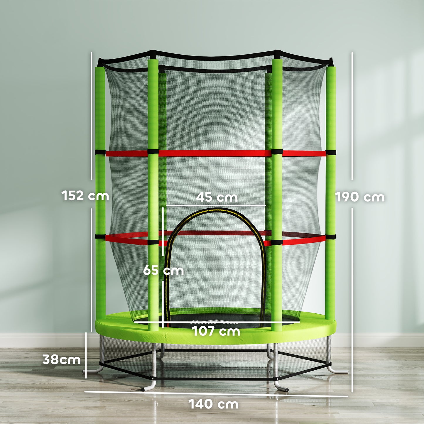 Kids Trampoline, with Enclosure Net, Steel Frame, for Ages 3-6 Years - Green