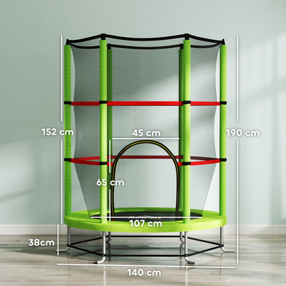 Kids Trampoline, with Enclosure Net, Steel Frame, for Ages 3-6 Years - Green