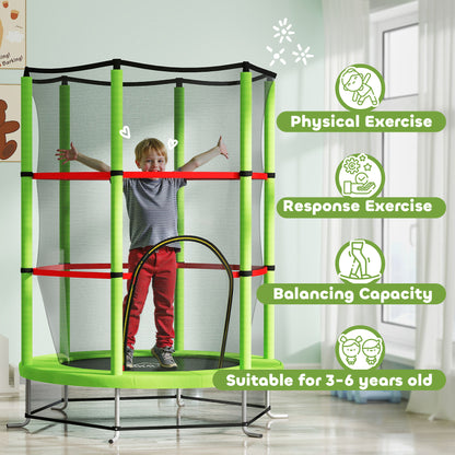 Kids Trampoline, with Enclosure Net, Steel Frame, for Ages 3-6 Years - Green