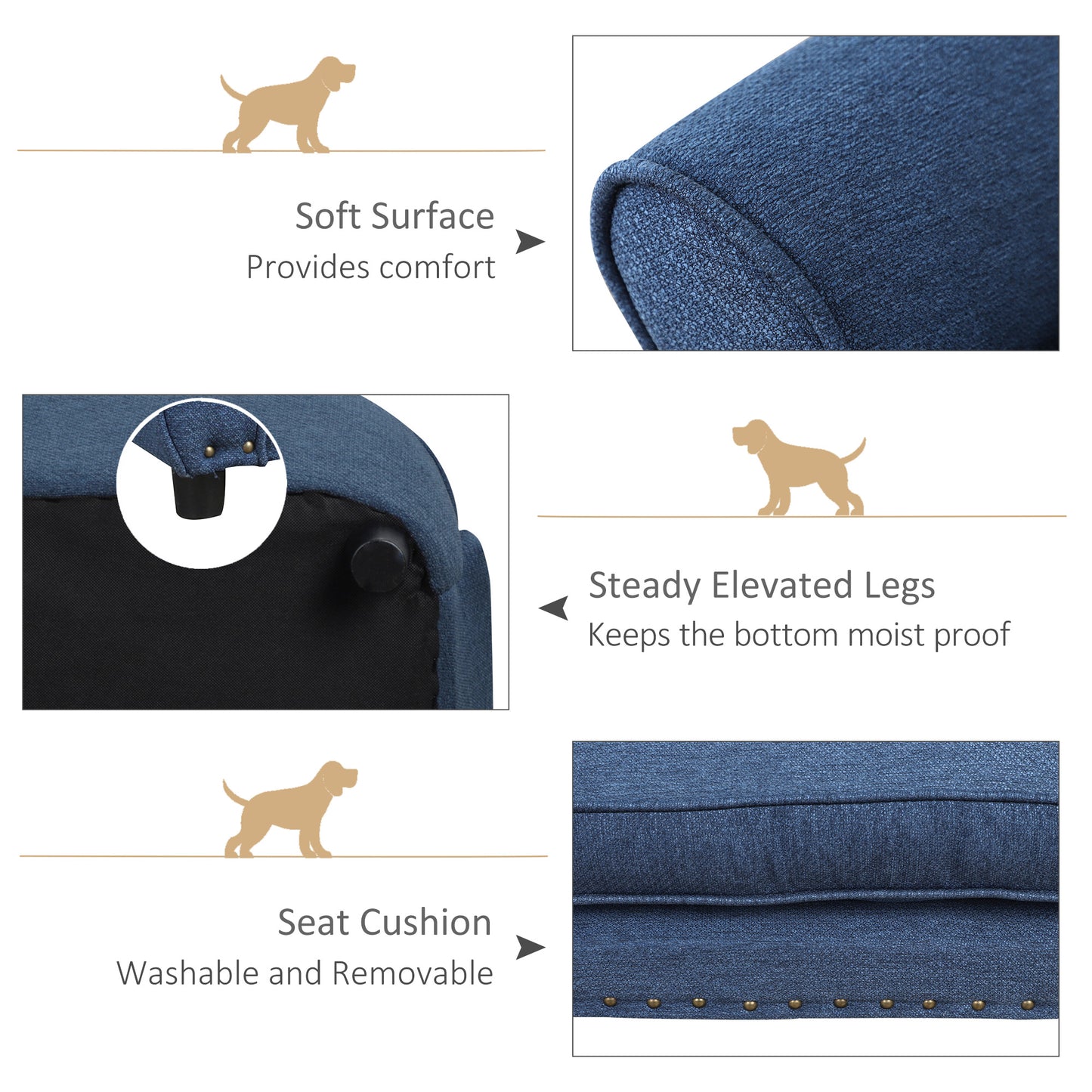 Dog Sofa Bed Pet Chair w/ Soft Cushion, for XS and S Dogs - Blue