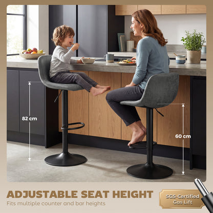 Bar Stools Set of 2, Modern Swivel Barstools for Dining Room, Grey