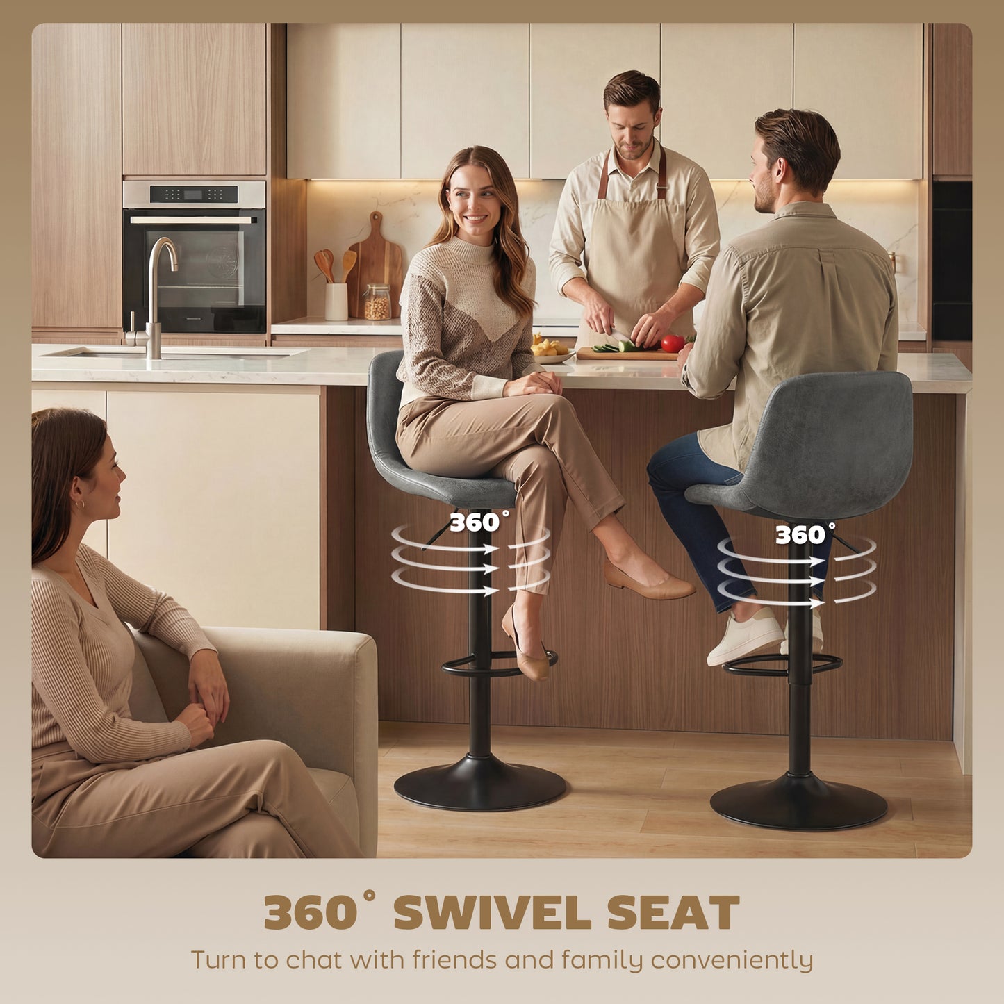 Bar Stools Set of 2, Modern Swivel Barstools for Dining Room, Grey