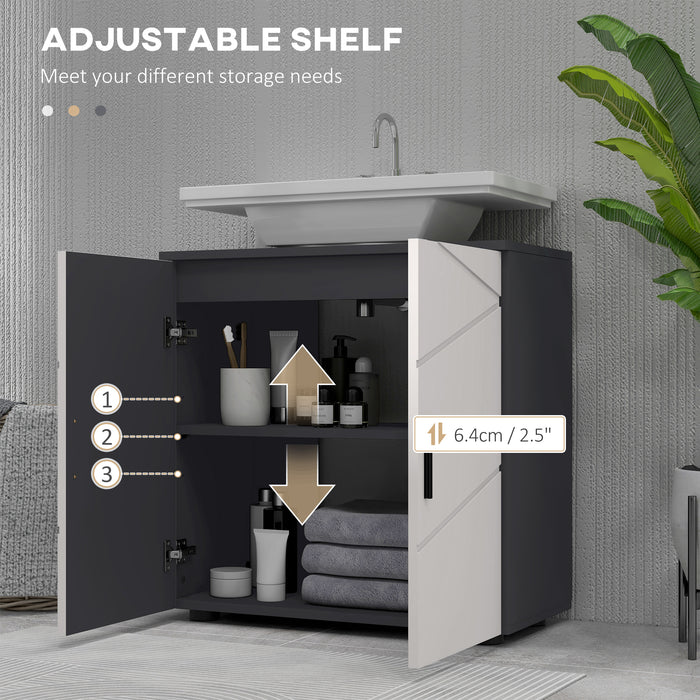 kleankin Under Sink Cabinet, Bathroom Vanity Unit, Floor Basin Storage Cupboard with Double Doors and Shelf, 60 x 30 x 60 cm, Grey