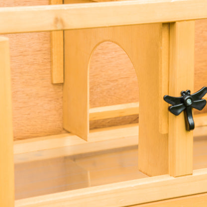 2 Level Wooden Rabbit Bunny Guinea Pig Hutch w/ Outdoor Run Water Resistant Roof Pull out Tray Ramp 150 x 52.5 x 68 cm, Yellow