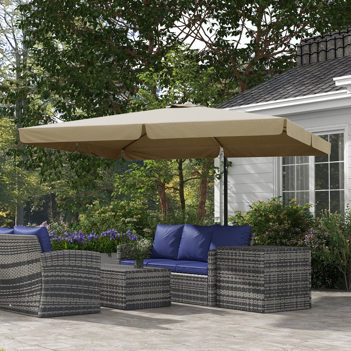 3(m) Cantilever Roma Parasol, Hanging Garden Parasol, Aluminium Square Patio Umbrella with Crank Handle and Tilt, Sun Shade