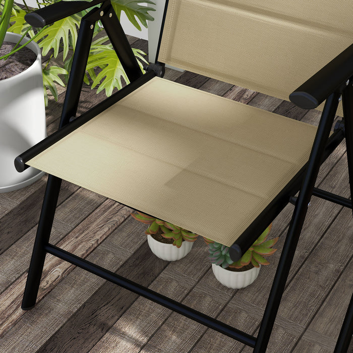 Set of 2 Patio Folding Chairs w/ Adjustable Back, Garden Dining Chairs w/ Breathable Mesh Fabric Padded Seat, Backrest, Headrest, Khaki