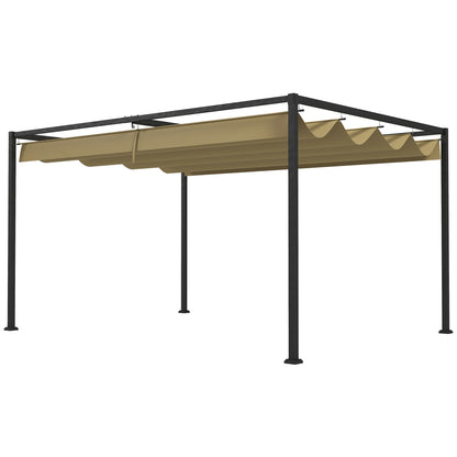 3x2m Metal Pergola with Retractable Roof, Garden Gazebo Canopy Shelter for Outdoor, Patio, Khaki
