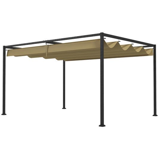 3x2m Metal Pergola with Retractable Roof, Garden Gazebo Canopy Shelter for Outdoor, Patio, Khaki