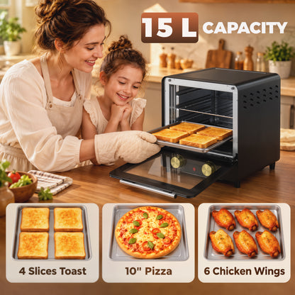 1000W 15L Mini Oven and Grill with 60-Minute Timer - Black