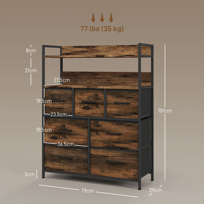 Bedroom Chest of Drawers 7 Drawer Dresser w/ Shelves, Rustic Brown