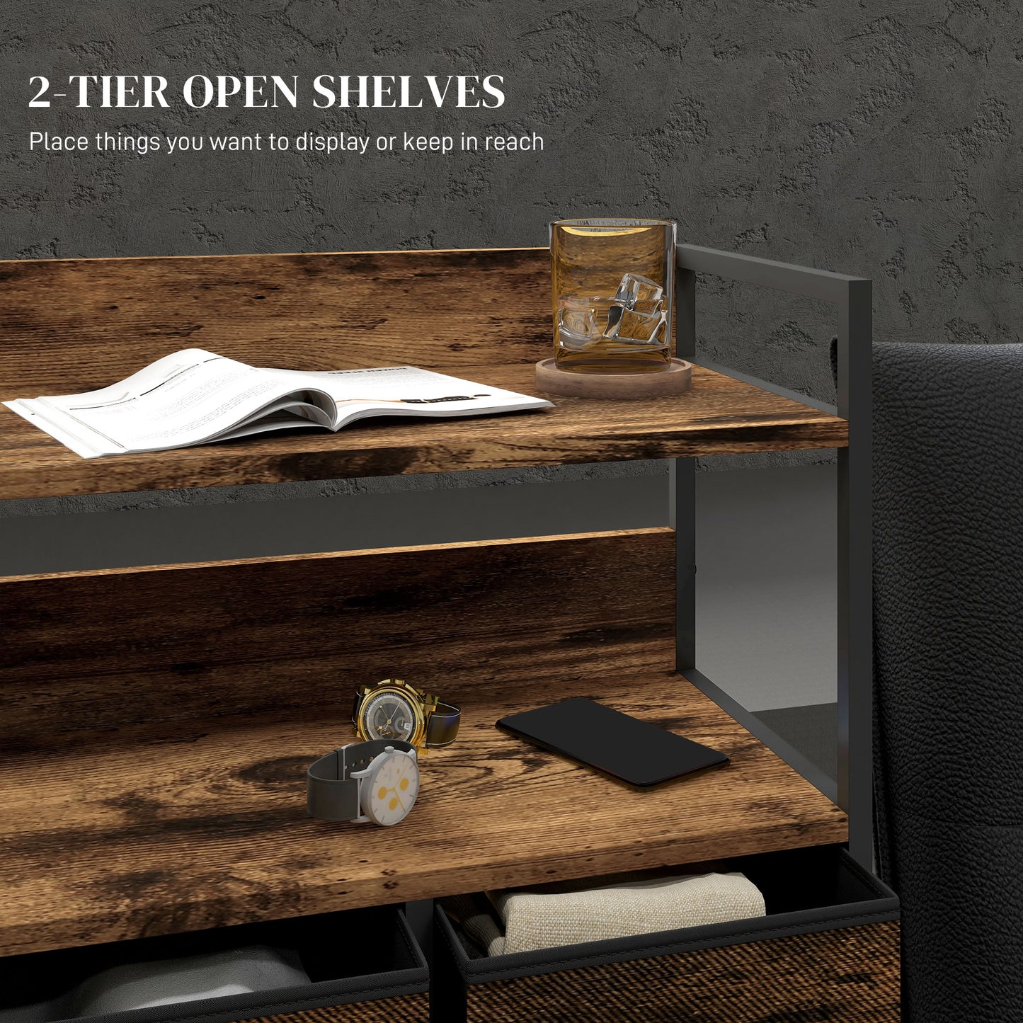 Bedroom Chest of Drawers 7 Drawer Dresser w/ Shelves, Rustic Brown