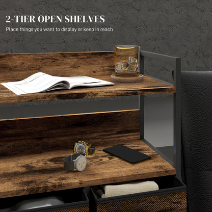 Bedroom Chest of Drawers 7 Drawer Dresser w/ Shelves, Rustic Brown