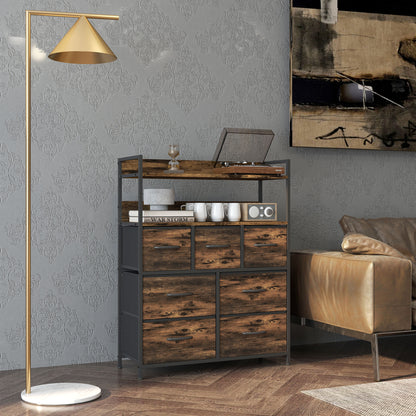 Bedroom Chest of Drawers 7 Drawer Dresser w/ Shelves, Rustic Brown