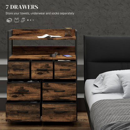 Bedroom Chest of Drawers 7 Drawer Dresser w/ Shelves, Rustic Brown