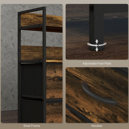 Bedroom Chest of Drawers 7 Drawer Dresser w/ Shelves, Rustic Brown