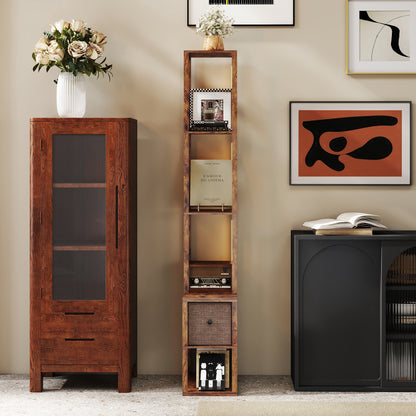 Floor Lamp with Shelves, LED Standing Lamp with Fabric Drawer, Brown