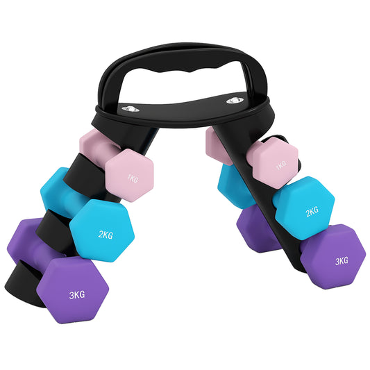 Dumbbells Set with Storage Rack, 2 x 1kg, 2 x 2kg, 2 x 3kg, Pink