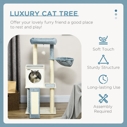 114cm Cat Tree for Indoor Cats, with Scratching Posts, hammock, Bed, House