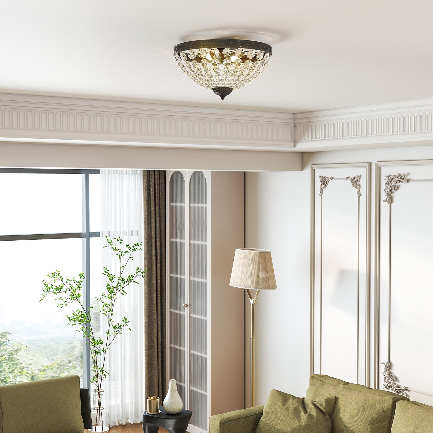 Chandelier Crystal Ceiling Light with E14 Base 2-Lights, Black