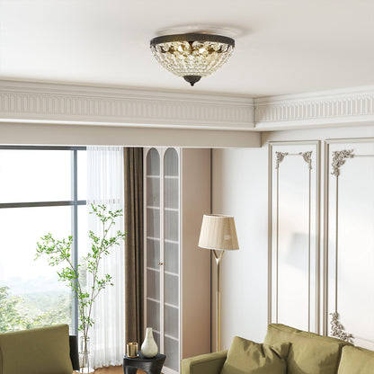 Chandelier Crystal Ceiling Light with E14 Base 2-Lights, Black