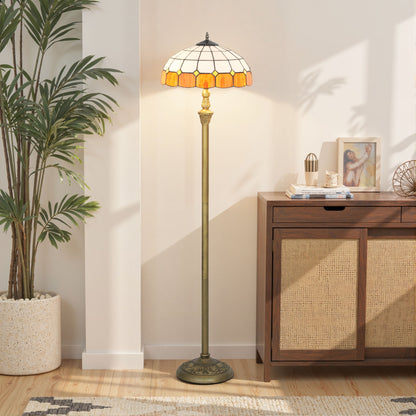 Floor Lamp with Handcrafted Stained Glass Shade, Vintage Standing Lamp