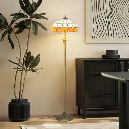 Floor Lamp with Handcrafted Stained Glass Shade, Vintage Standing Lamp