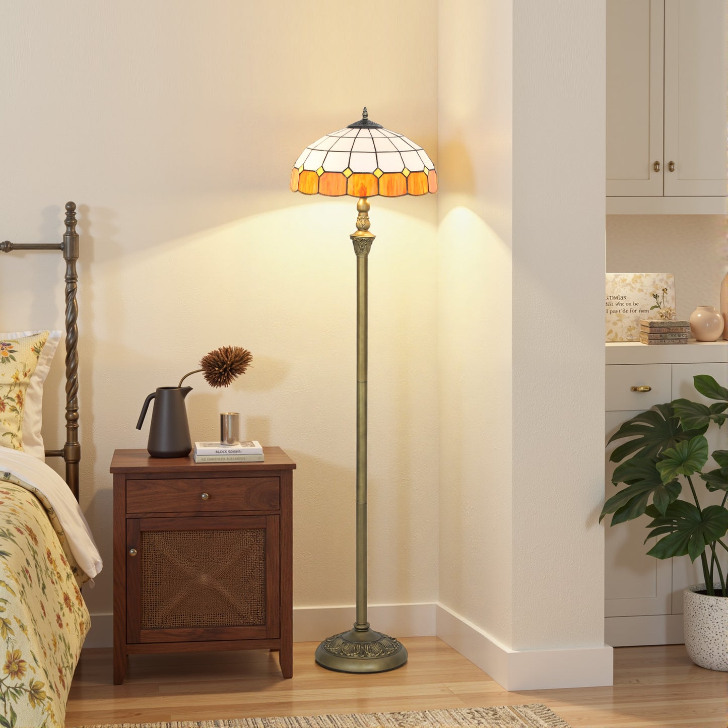 Floor Lamp with Handcrafted Stained Glass Shade, Vintage Standing Lamp