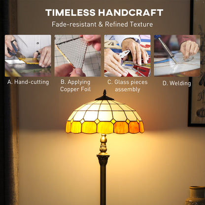 Floor Lamp with Handcrafted Stained Glass Shade, Vintage Standing Lamp