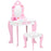 ZONEKIZ Kids Dressing Table Set Kids Vanity Set Girl Makeup Desk with Mirror Stool Drawer Cute Patterns for 3-6 Years Old, Pink