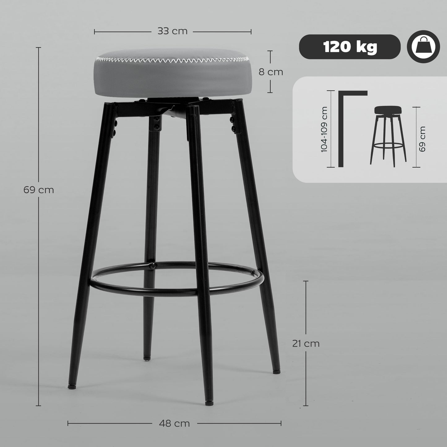 Swivel Bar Stools Set of 2, PU Leather Barstools with Footrest