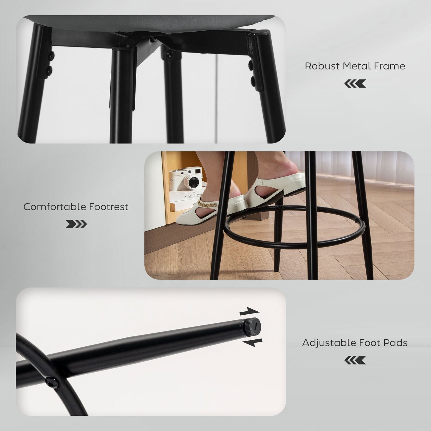 Swivel Bar Stools Set of 2, PU Leather Barstools with Footrest