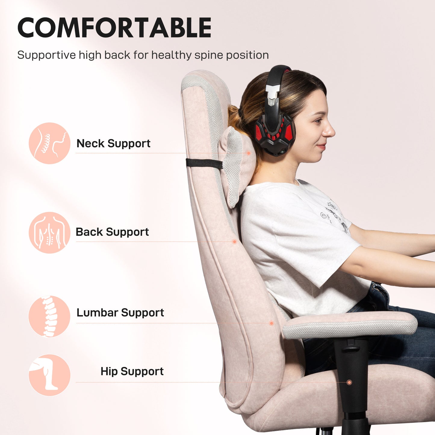 Gamer Computer Chair, Gaming Chair with Swivel Wheels, Pale Pink