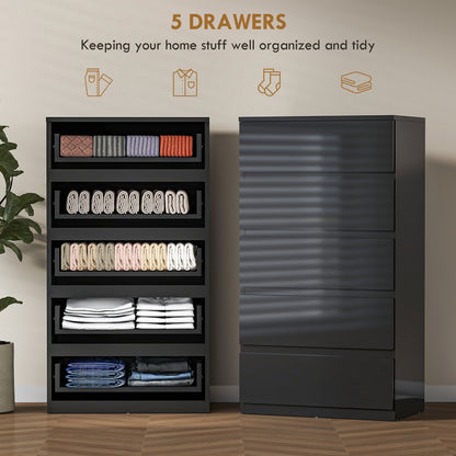 Bedroom Chest of Drawers, 5 Drawers Dresser, Drawer Unit, Black