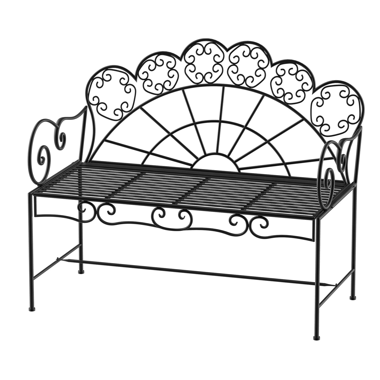 Garden Bench, Metal Outdoor Patio Garden Loveseat, Black