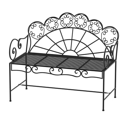 Garden Bench, Metal Outdoor Patio Garden Loveseat, Black