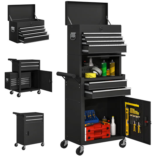 Tool Cabinet with 6 Drawers, 3-in-1 Rolling Tool Chest with Wheels